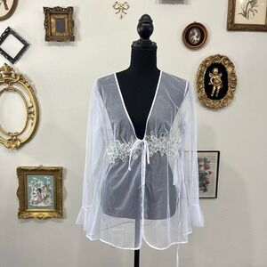 Vintage‎ Y2K Shirley of Hollywood Sheer White Lace Tie Robe